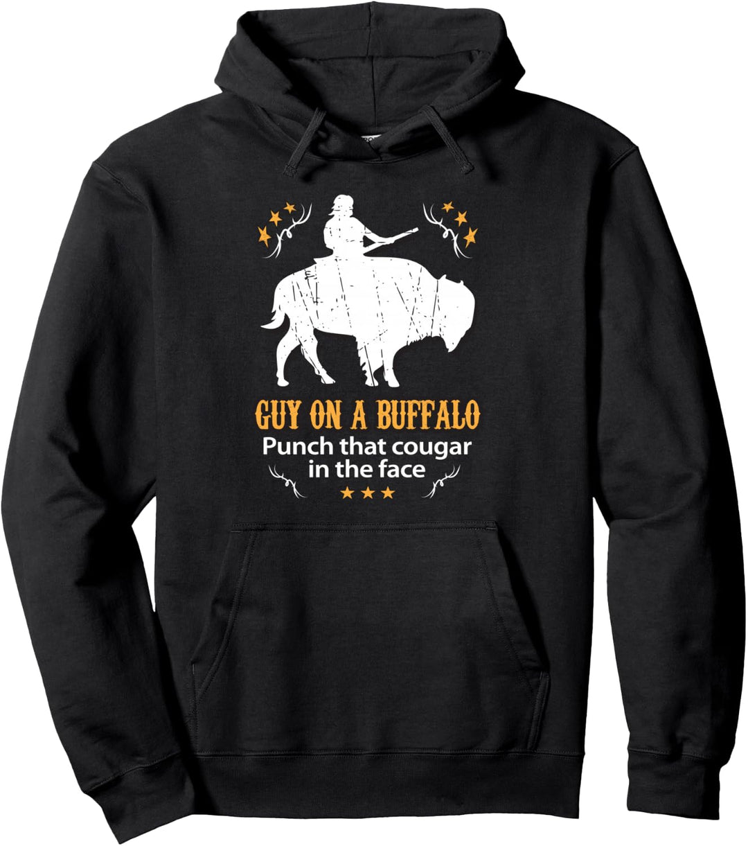 Kerl auf einem Büffel ~ Punsch, dass Cougar ins Gesicht Pullover Hoodie