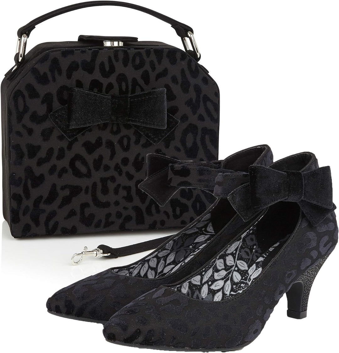 Ruby Shoo Damen Handtasche Sante Fe Flock Leopard Bow Tasche Schwarz, Schwarz