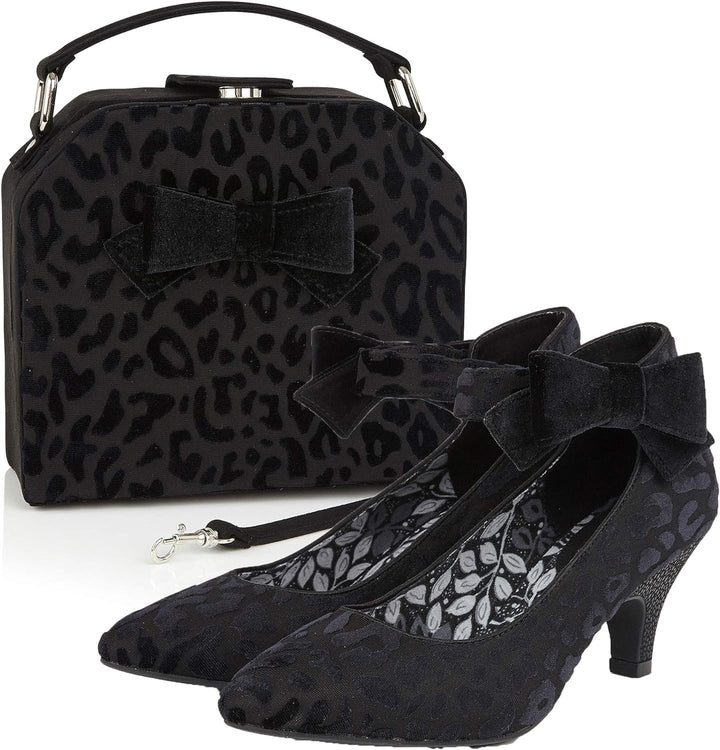 Ruby Shoo Damen Handtasche Sante Fe Flock Leopard Bow Tasche Schwarz, Schwarz