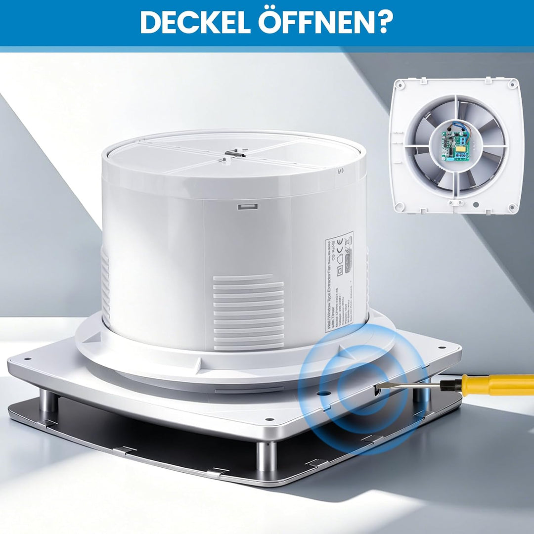 XIIW Badlüfter Ø100mm mit Nachlauf und Rückstauklappe, für Bad WC und Küche | 95m³/h / 12 Watt / 34d