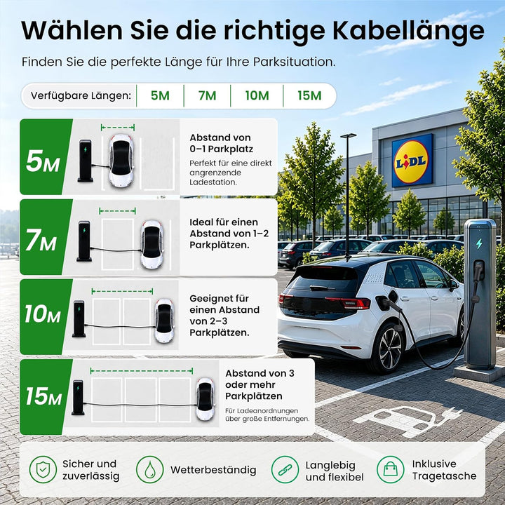 GONEO Typ 2 Ladekabel 22kW 7M 32A Ladekabel Elektroauto Typ 2 3 Phasig für E Auto EV/PHEV Typ 2 auf