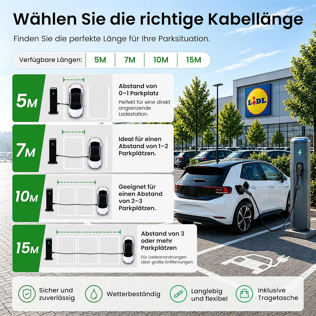 GONEO Typ 2 Ladekabel 7,2kW 5M 32A Ladekabel Elektroauto 1-Phasig Mode 3 für E Auto EV/PHEV Typ 2 au