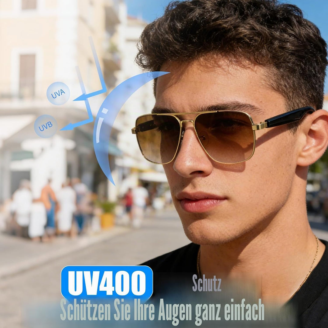 Bluetooth Audio Sonnenbrille mit UV400 Polarisationsgläsern, Open-Ear-Lautsprechern & Mikrofon,Smart