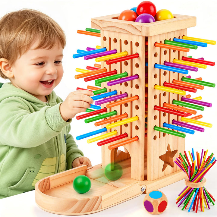 Montessori Spiel Holzbrettspiele für Kinder ab 3 4 5 6 Jahren | Reisespiel, Brettspiel mit 42 Stäbch