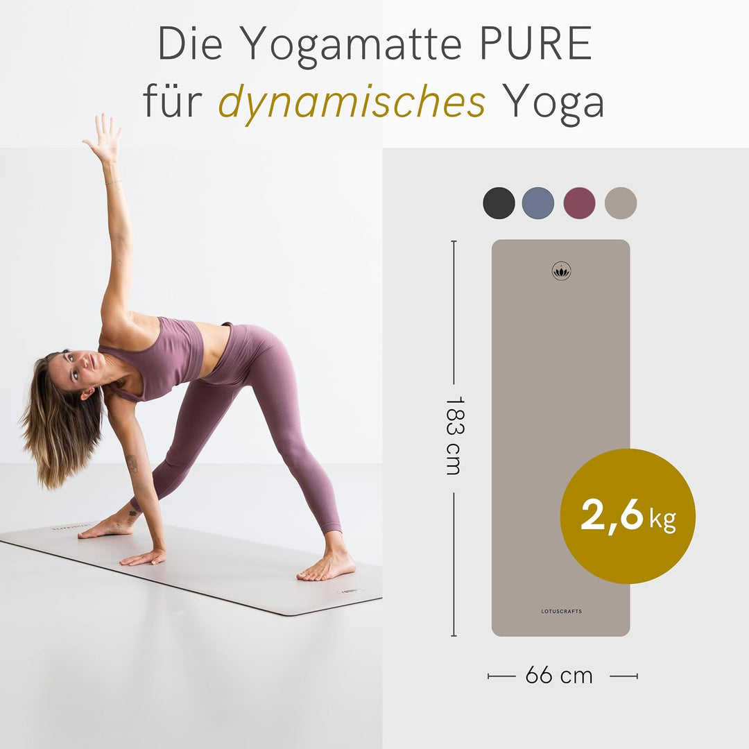 LOTUSCRAFTS® Yogamatte rutschfest, aus Naturkautschuk, universell einsetzbar als Yoga Matte, Sportma