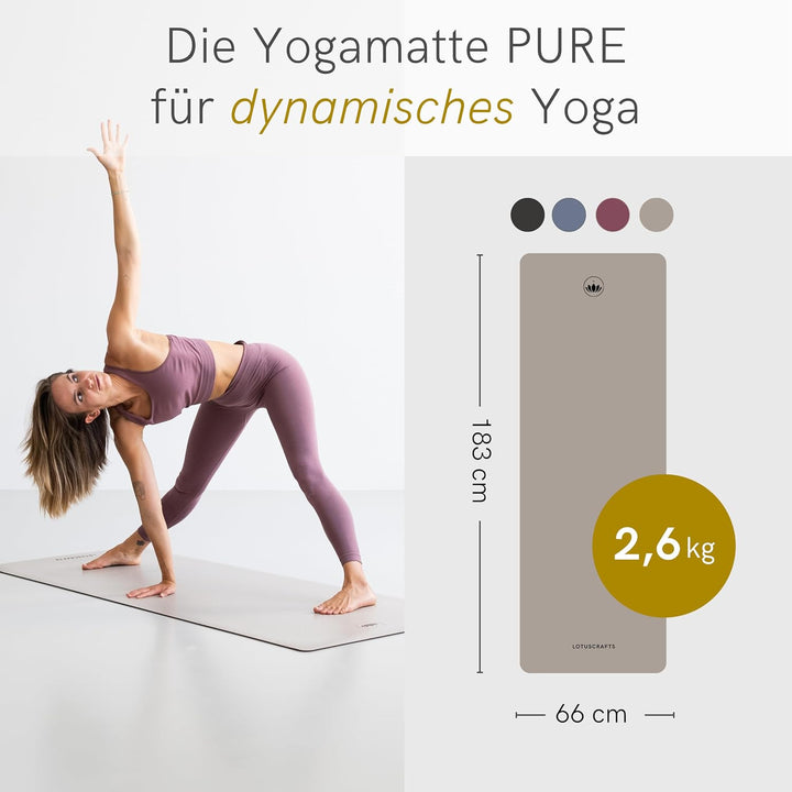 LOTUSCRAFTS® Yogamatte rutschfest, aus Naturkautschuk, universell einsetzbar als Yoga Matte, Sportma