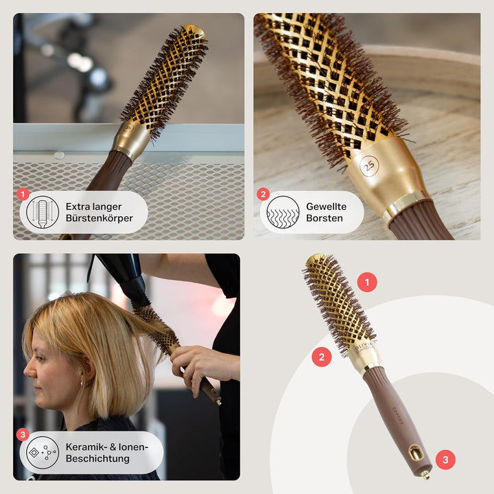 Olivia Garden Expert Blowout Speed – Gold & Braun - 25 - Keramik-Rundbürste mit extra langem Barrel