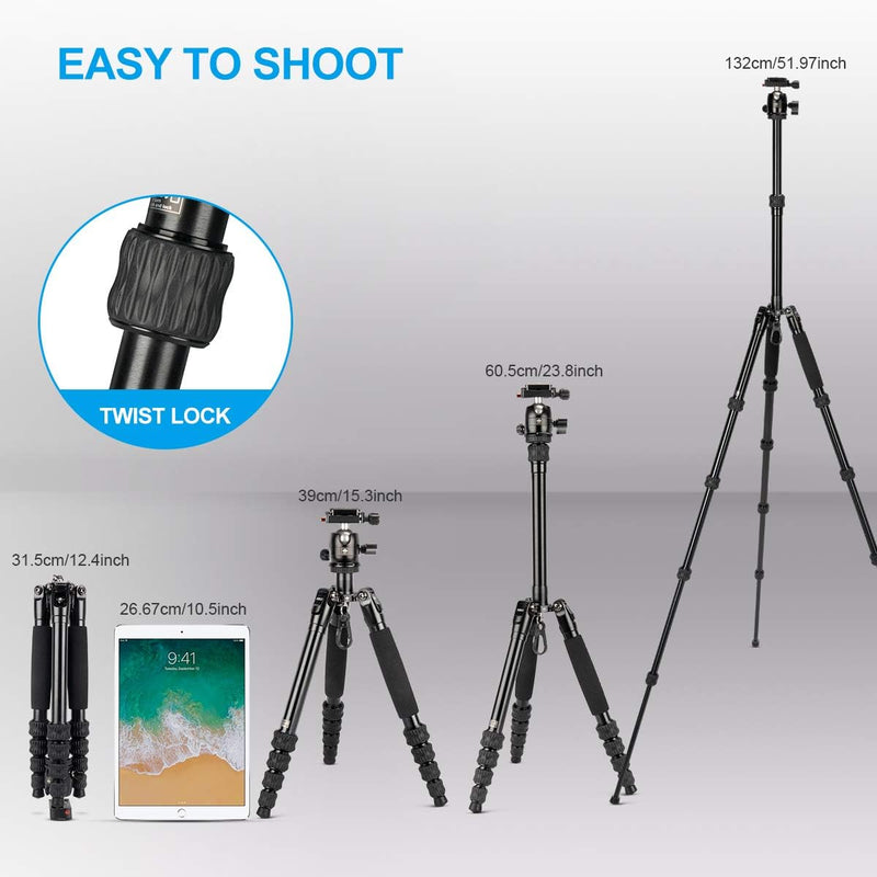 SIRUI Leicht Reise Travel Kamera Stativ Tripod,132cm Aluminium mit 360°Panorama Kugelkopf und Arca S