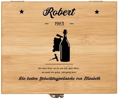 Maverton Weinöffner-Set personalisiert Weinset Sommelier Set - Geschenkbox Holzbox + 8er Weinzubehör