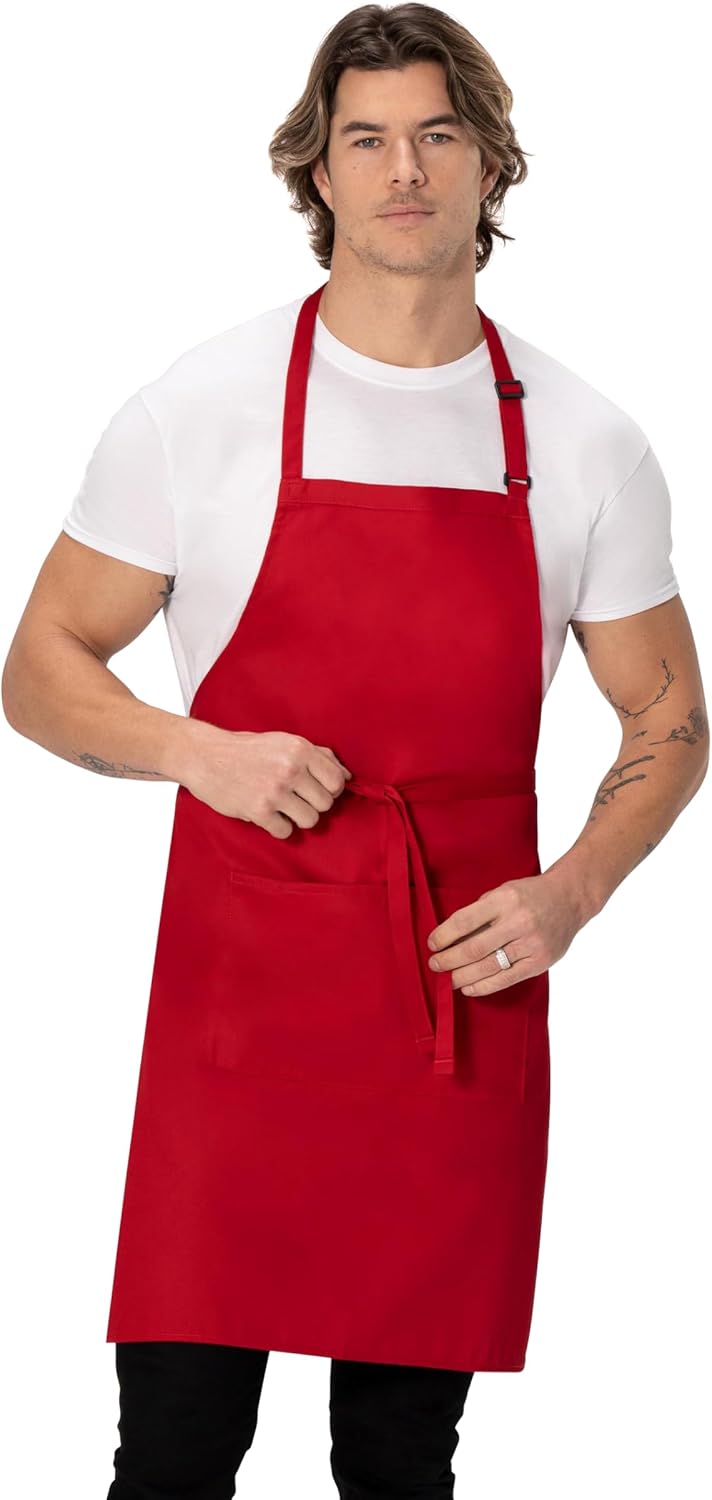 Colour by Chef Works B196 Verstellbare Latzschürze, Rot, Rot