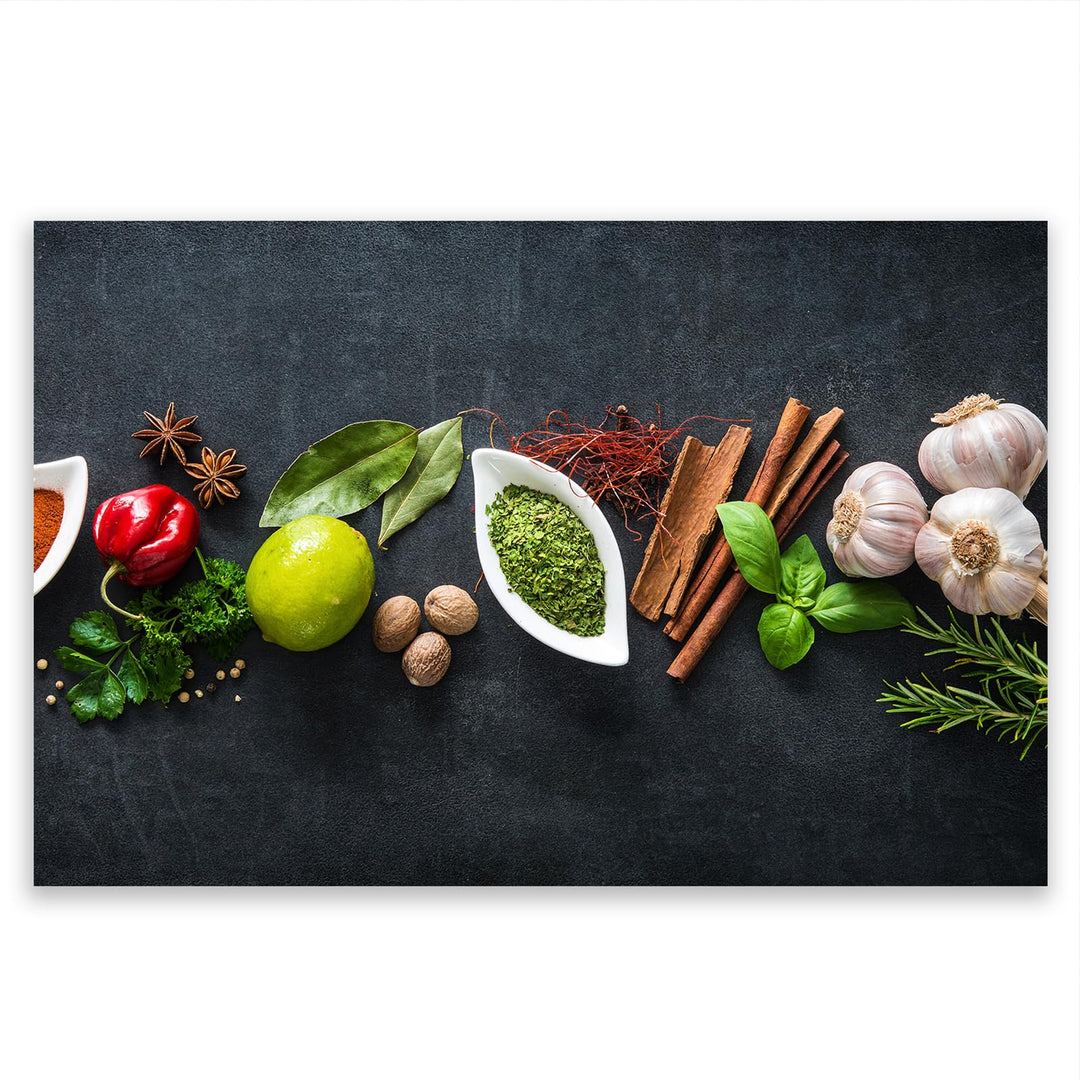 SmartDecoration Herdabdeckplatte Ceranfeldabdeckung aus Glas 80x52 cm Einteilig Motiv "Kräuter" Grau