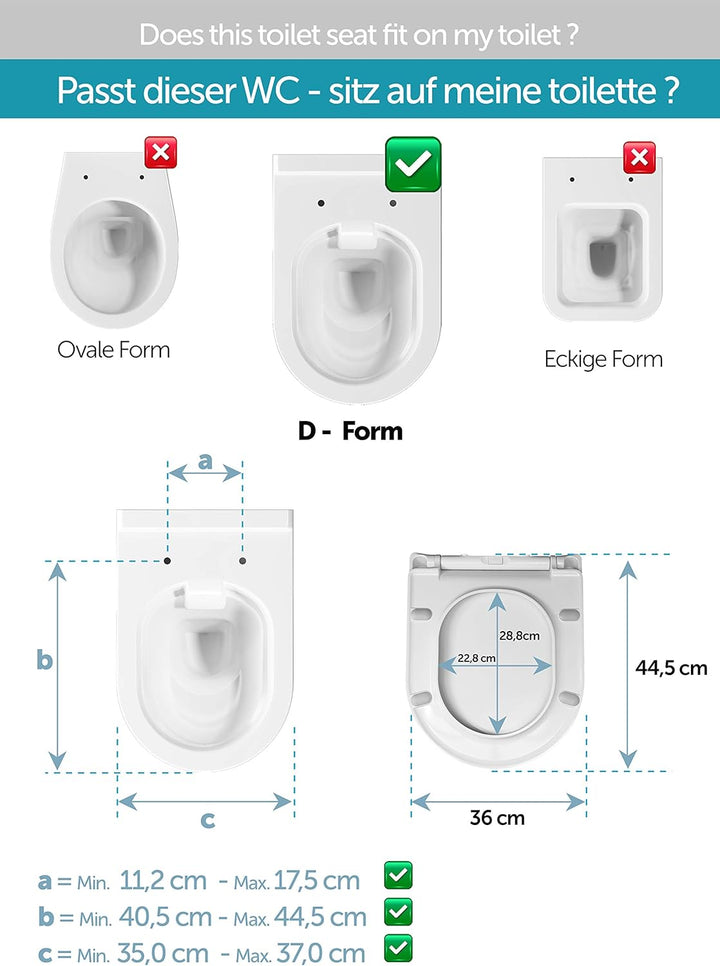 Aqua Bagno | Flacher Toilettendeckel & WC-Sitz mit Absenkautomatik, abnehmbarer Klodeckel D-Form, Un