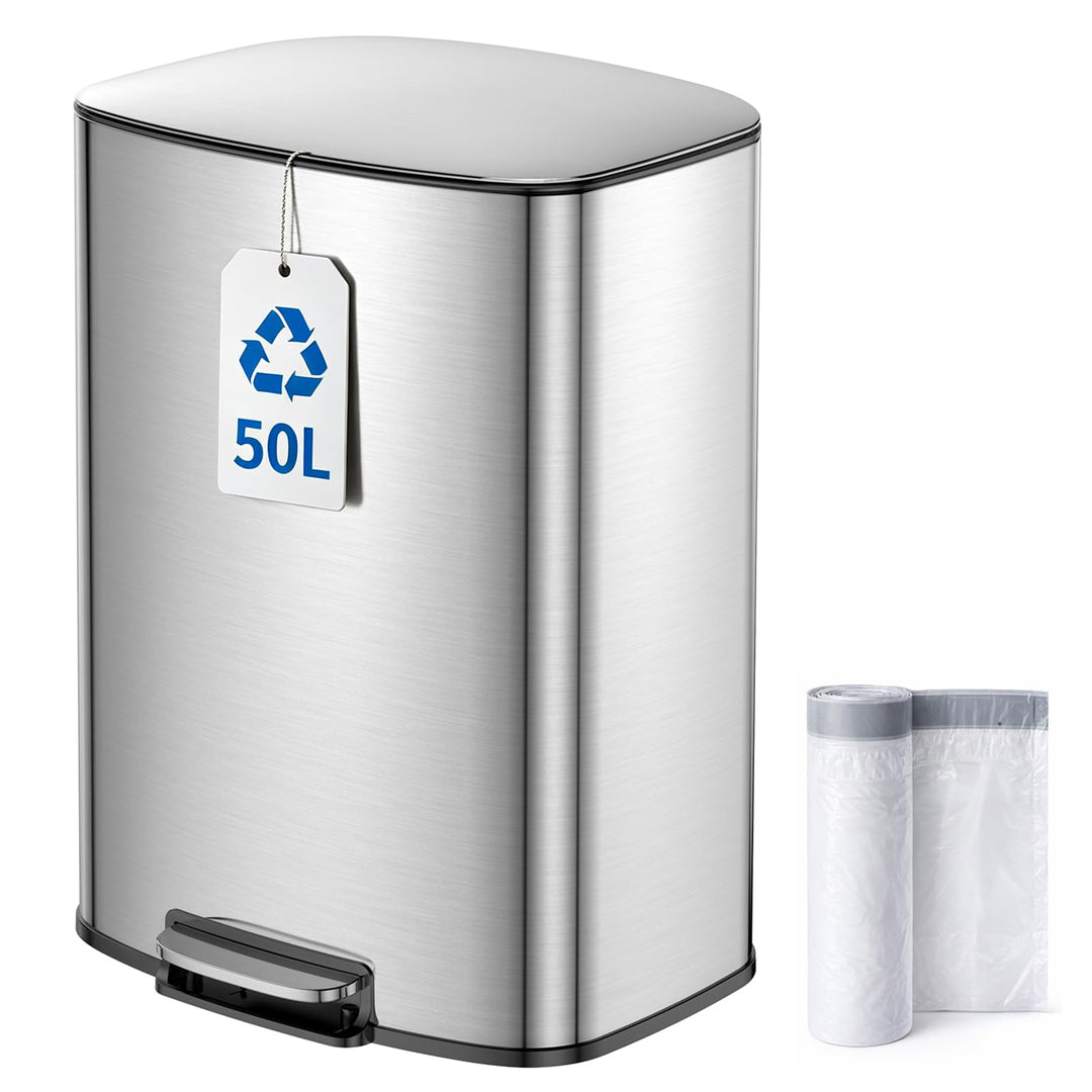 YEAUPE PRO Mülleimer Küche 50L Edelstahl, Treteimer mit Deckel Soft Close, Abfalleimer mit Herausneh