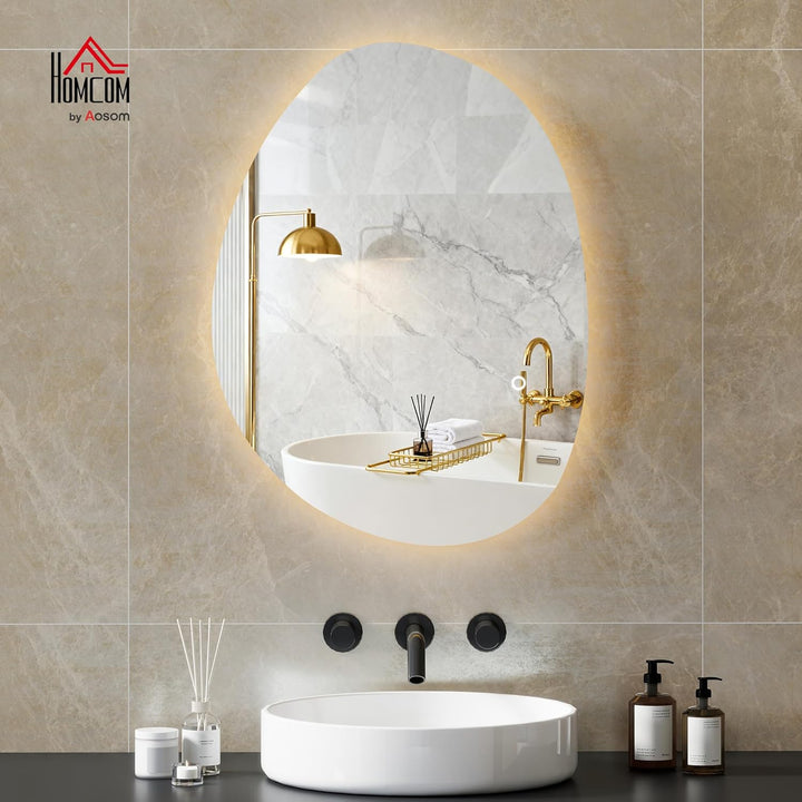 HOMCOM Badspiegel mit Beleuchtung 70 x 50 cm LED Badezimmerspiegel Dimmbar mit 3 Lichtfarben Touch-S