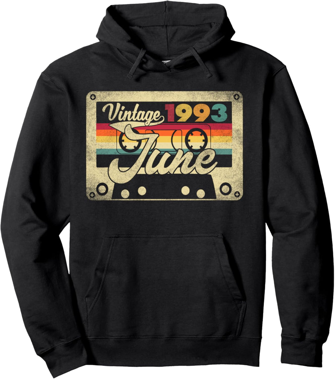 Vintage June 1993 28th Birthday 28 Years Old Retro Cassette Pullover Hoodie