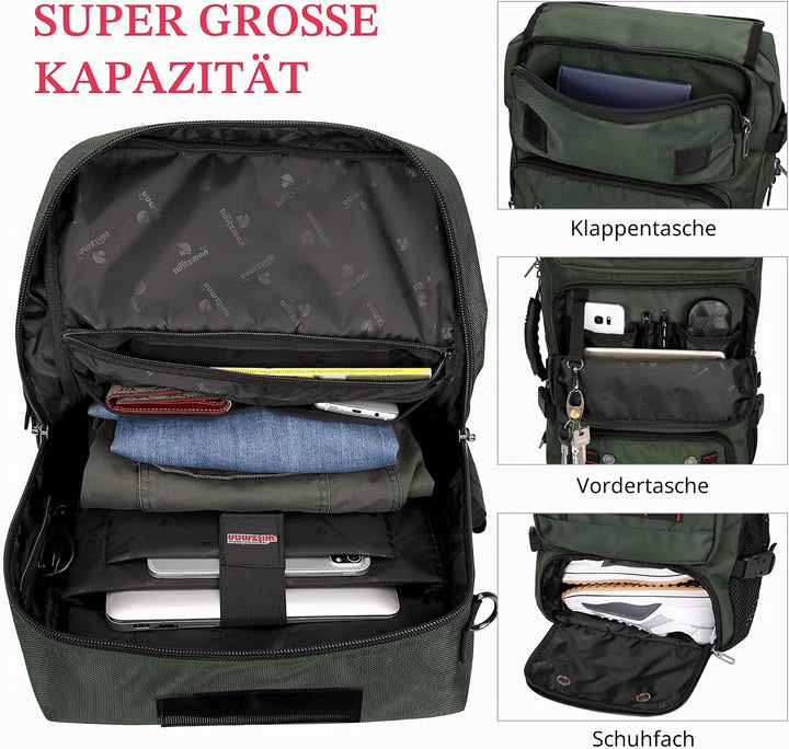 WITZMAN Reiserucksack Herren Gross Nylon Laptop Rucksack Fit 16 Zoll Reiserucksack Reisetasche mit S