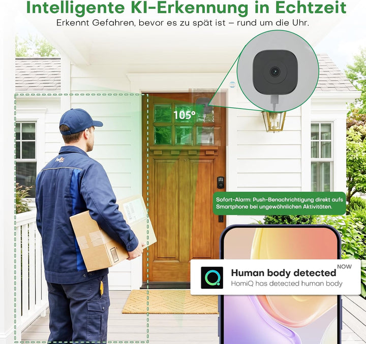 3MP 2K Fensterkamera Innen mit Halterung, Keine Glas-Reflexionen bei Nacht | Überwachungskamera Inne