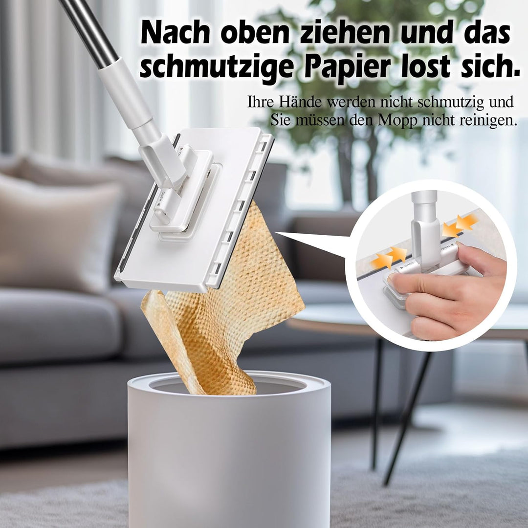 Masthome Wischmopp mit Druck-Klemm-System, Zero Touch EIN-Knopf-Wechsel Wischmopp, Bodenwischer mit