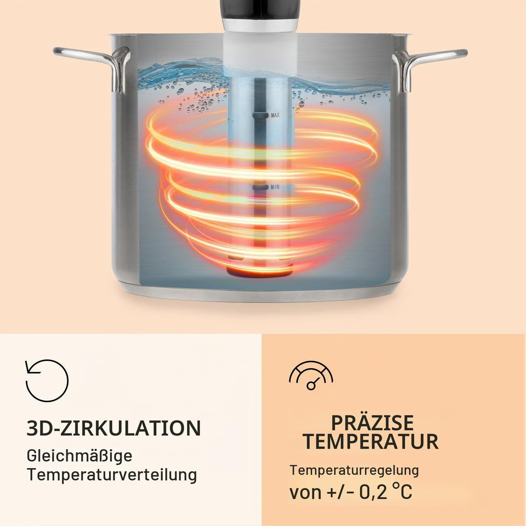 Klarstein Quickstick- Sous-Vide Garer, Präzisionskochtopf, Schongarer, 1300 Watt, Timerfunktion, 3D