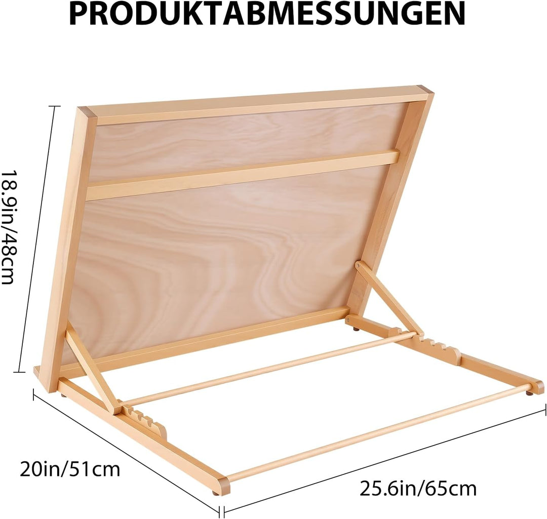 Zeichenbrett Staffelei, A2 Tischstaffelei Workstation 65x51cm aus Buchenholz, 5 Verschiedene Winkel,
