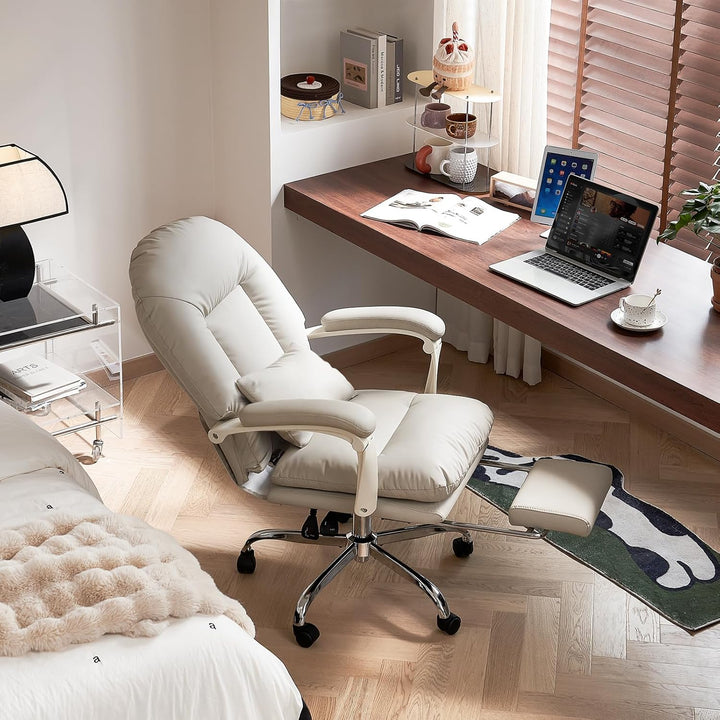 EMIAH Ergonomischer Bürostuhl mit Fussstütze, Verstellbarer Schreibtischstuhl Echtes Leder, Bequeme