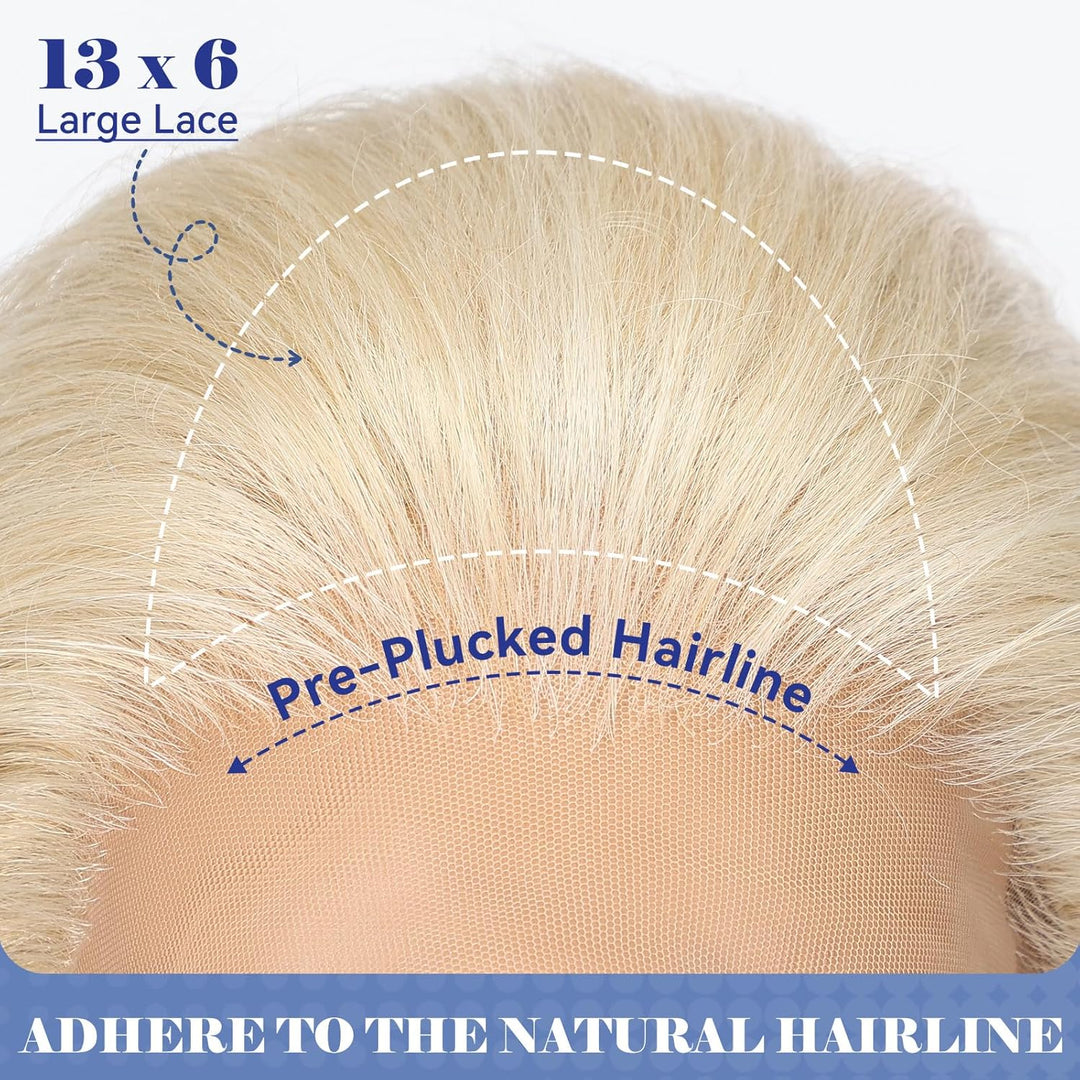 HAIRCUBE 13x6 HD Synthetische Lace-Front-Perücke, 24 Zoll Platinblond Lange Lockige Stufenperücken,