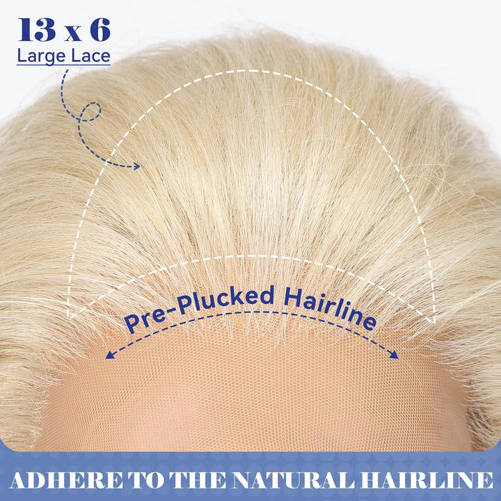 HAIRCUBE 13x6 HD Synthetische Lace-Front-Perücke, 24 Zoll Platinblond Lange Lockige Stufenperücken,