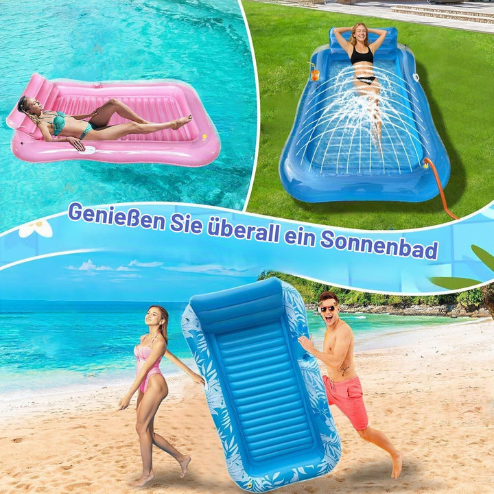 Luftmatratze Pool Erwachsene,Aufblasbar Schwimmmatratze mit Eingebautem Sprinkler,Pool Aufblasbares