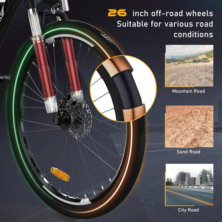 HITWAY E Bike Elektrofahrrad E-Mountainbike, 26" E-Fahrrad, StVZO Pedelec, 250W Motor 36V12Ah abnehm