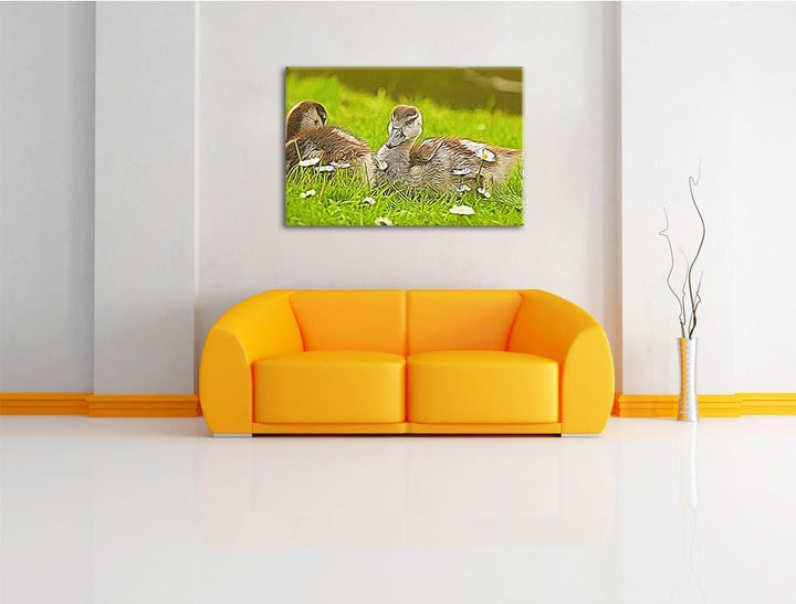 Pixxprint Kühe auf Wiese, Format: 100x70 auf Leinwand, XXL riesige Bilder fertig gerahmt mit Keilrah