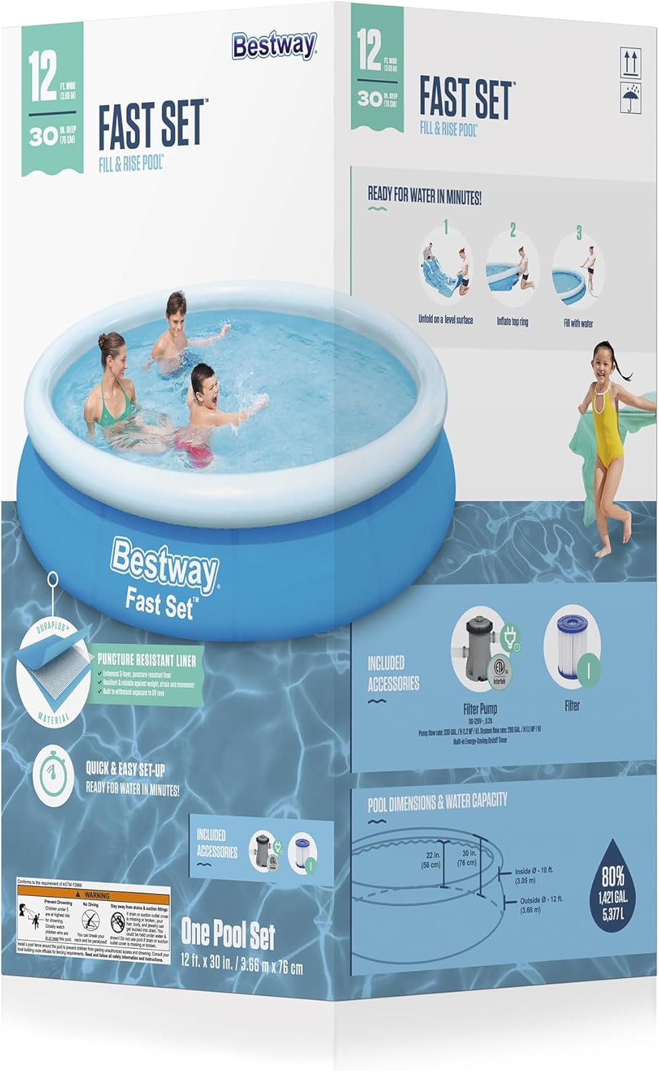 Bestway 57275 189071 Fast Pool Set, 30,5 x 76,2 cm 12ft. X 30in., 12ft. X 30in.