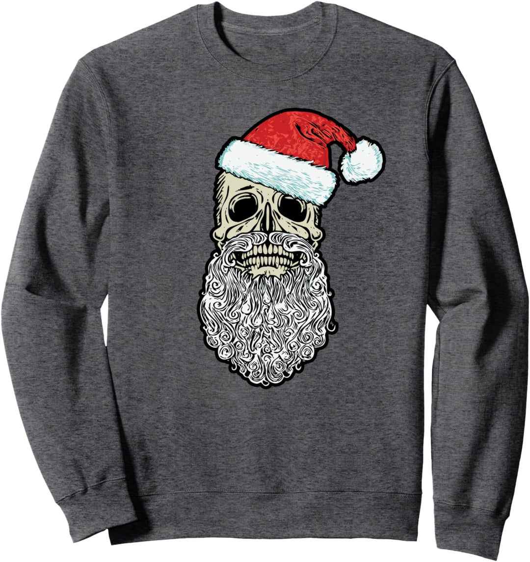 Vintage Skull & Santa Hat Retro Metal Christmas Graphic Sweatshirt