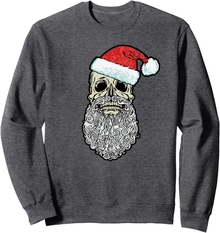 Vintage Skull & Santa Hat Retro Metal Christmas Graphic Sweatshirt