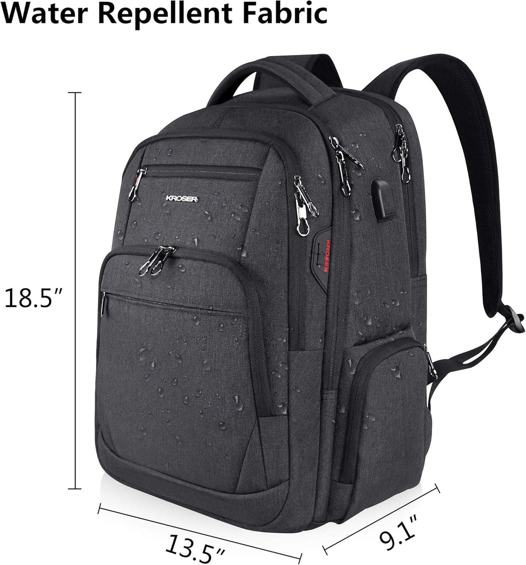 KROSER Laptop Rucksack 17,3'' Business Rucksack Schulrucksack Grosser Wasserdicht Taschen Reise Back