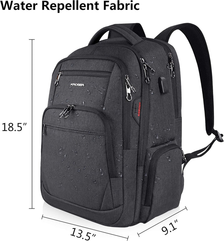 KROSER Laptop Rucksack 17,3'' Business Rucksack Schulrucksack Grosser Wasserdicht Taschen Reise Back
