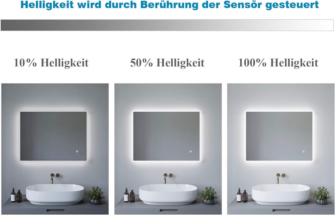 AQUABATOS 70x50 cm Badspiegel mit Beleuchtung Badezimmerspiegel Lichtspiegel LED Wandspiegel kaltwei