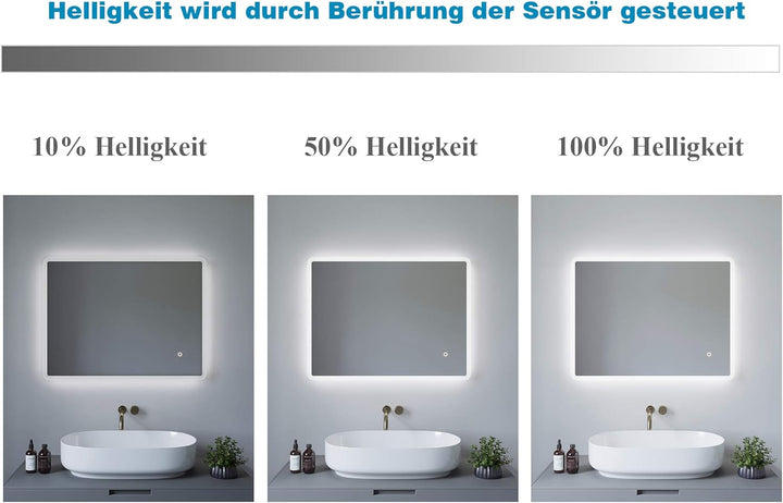 AQUABATOS 70x50 cm Badspiegel mit Beleuchtung Badezimmerspiegel Lichtspiegel LED Wandspiegel kaltwei