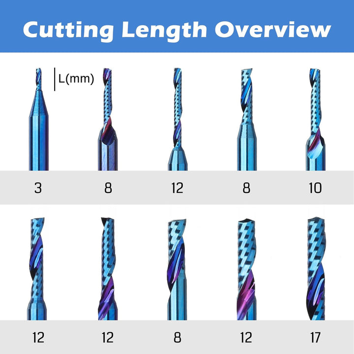 Genmitsu 1/8 Zoll Schaft 10pcs Carbide Spiral O Flute (Single Flute) End Mill CNC Router Bits, 91,5