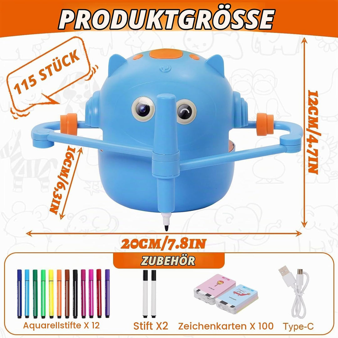 Malroboter für Kinder, Zeichenroboter Kinder mit Sprachanleitung, 100 Karten &amp; 14 Stift, Mal-Roboter