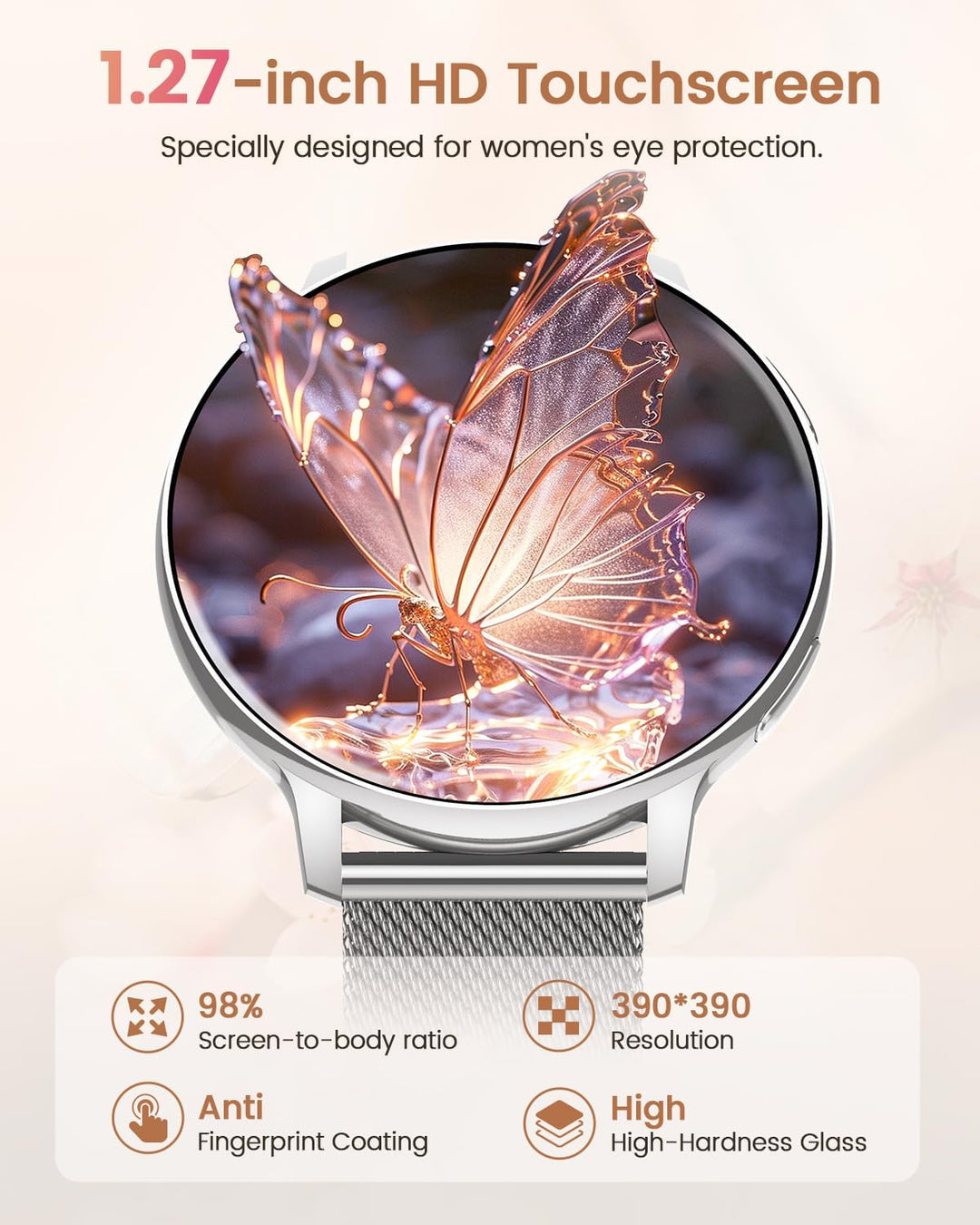 RUXINGX Smartwatch Damen, 1.27" Smart Watch Rund mit Telefonfunktion, 24H SpO2 Pulsuhr, Fitnessuhr m