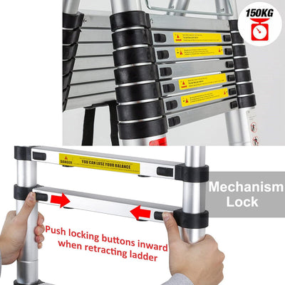 5M Teleskopleiter ausziehbare Leiter Aluleiter Ausziehleiter Anlegeleiter 16 Sprossen Mehrzweckleite