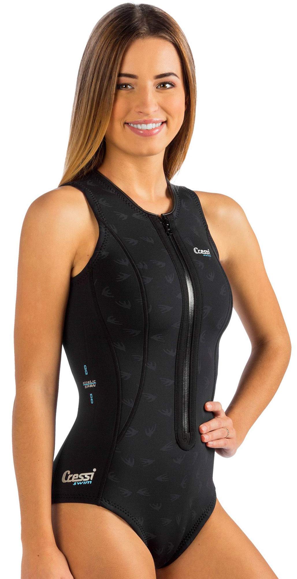 Cressi Termico Long Sleeve Lady Swimsuit Schwarz/Logo Aquamarin S/2 Standard, Schwarz/Logo Aquamarin