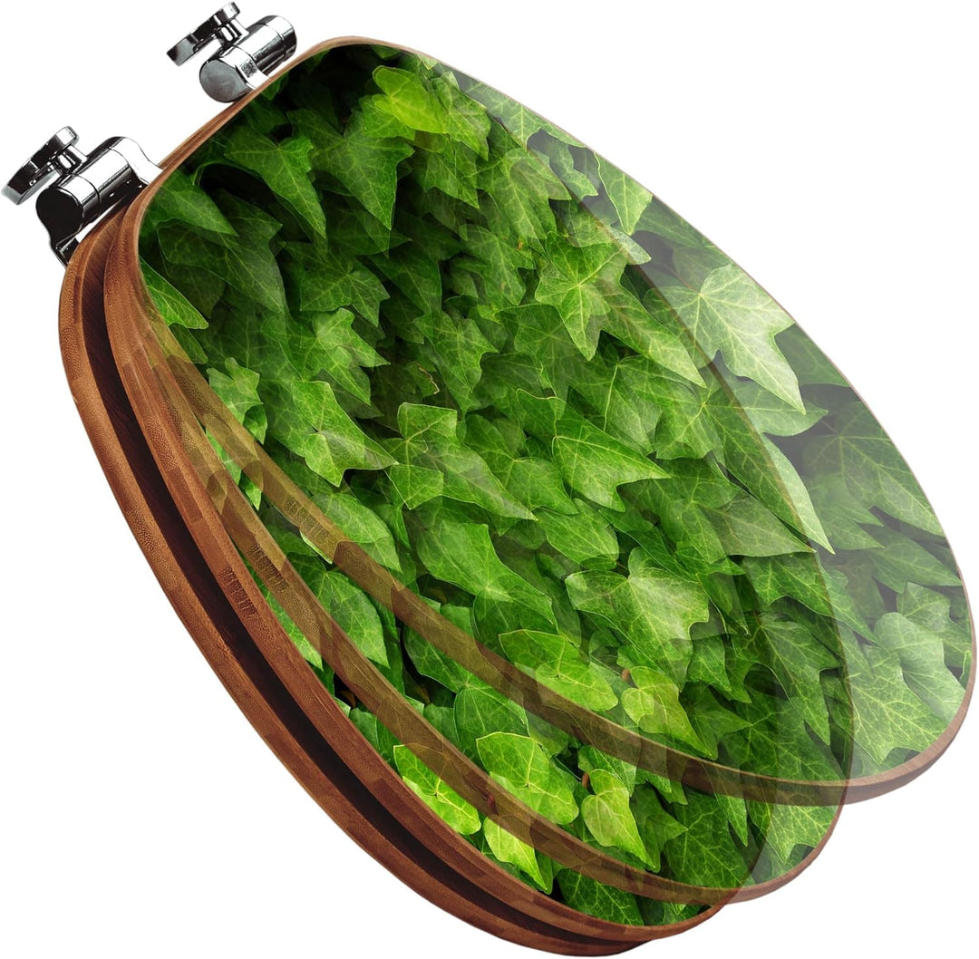 banjado® Design WC Sitz Bambus Absenkautomatik mit Motiv Efeu/Toilettendeckel mit Absenkautomatik Ho