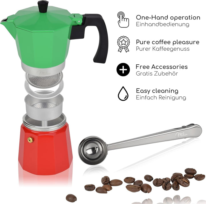 Milu Espressokocher (No Induktion) | 2, 3, 6, 9 Tassen | Aluminium Mokkakanne, Espressokanne, Espres