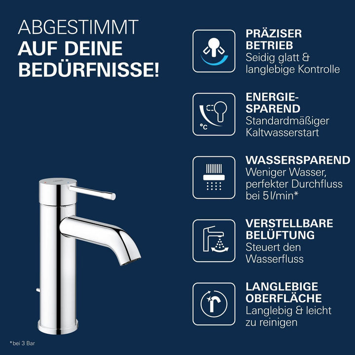 Grohe EssenceEinhand-Waschtischbatterie, DN 15 S-Size, 1 stück, grau, 23591001 S mit Zugstange Ablau