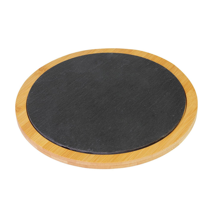 Westmark Servierbrett/Bambus- und Naturschieferplatte zum Anrichten, rund, Fläche: ø 28 cm, Bambus/S