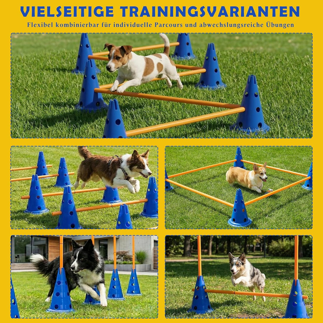 Cavaletti Stangen Hund Agility Set Hunde Klein Gross 30 cm Hoch, Sports Steckhürdenset mit 8 Kegel 1