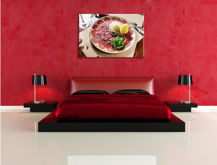 appetitliches Carpaccio, Format: 100x70 auf Leinwand, XXL riesige Bilder fertig gerahmt mit Keilrahm