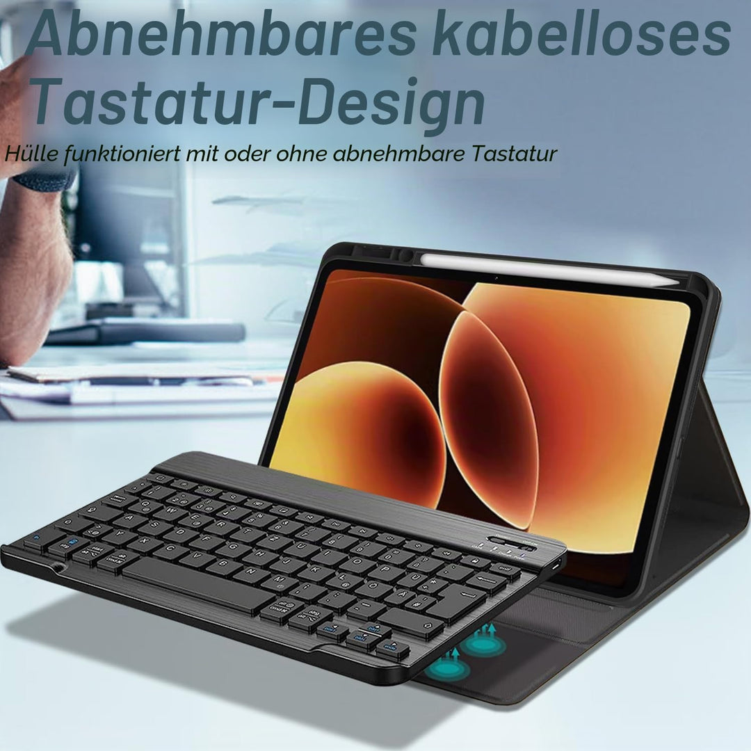 Tastatur Hülle mit Schutzfolie für Xiaomi Pad 7/ Pad 8/ Pad 7 Pro/Pad 8 Pro 11.2 Zoll, LED Bluetooth