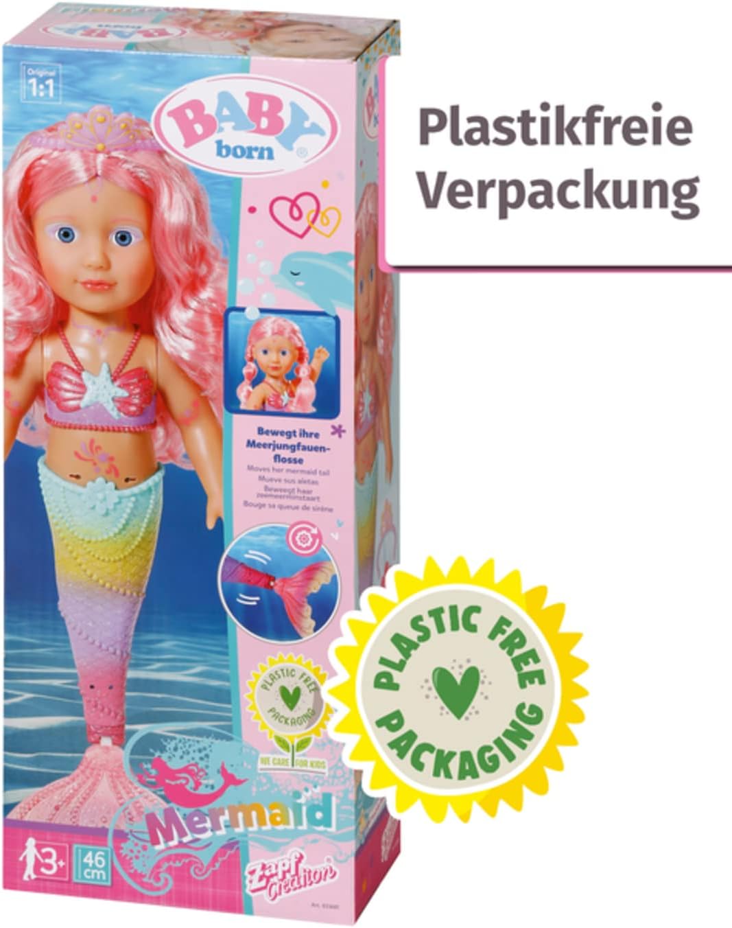 Zapf Creation 833681 BABY born Little Sister Meerjungfrau 46cm - Meerjungfrauen-Puppe langen Haaren,